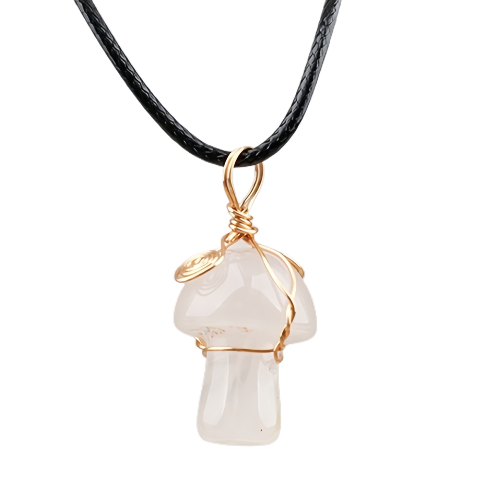Gold Color Wire Wrapped Mushroom Pendant Necklace with Crystal Gemstone for Women Girls, Bohemian Nature Jewelry Gift