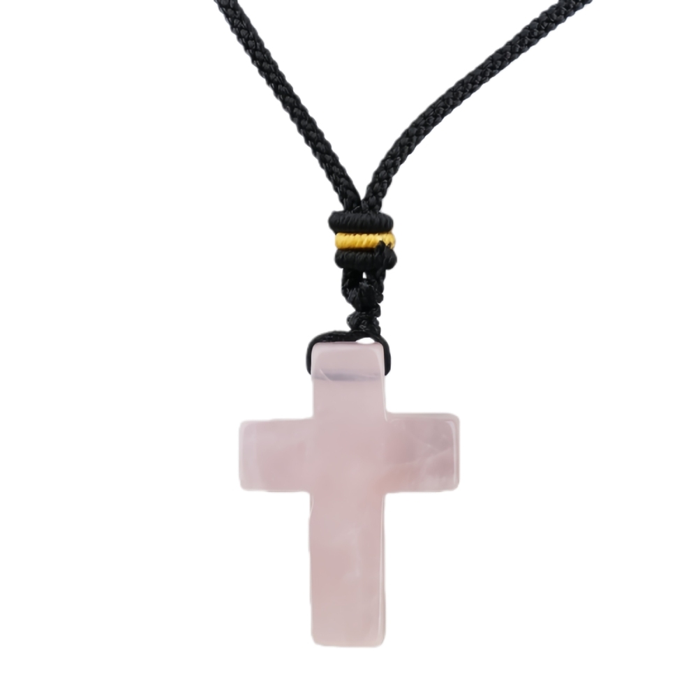 22x30mm Cross Shaped Gemstone Necklace Black Rope Drilled Horizontal Hole Charms Pendant Jewelry