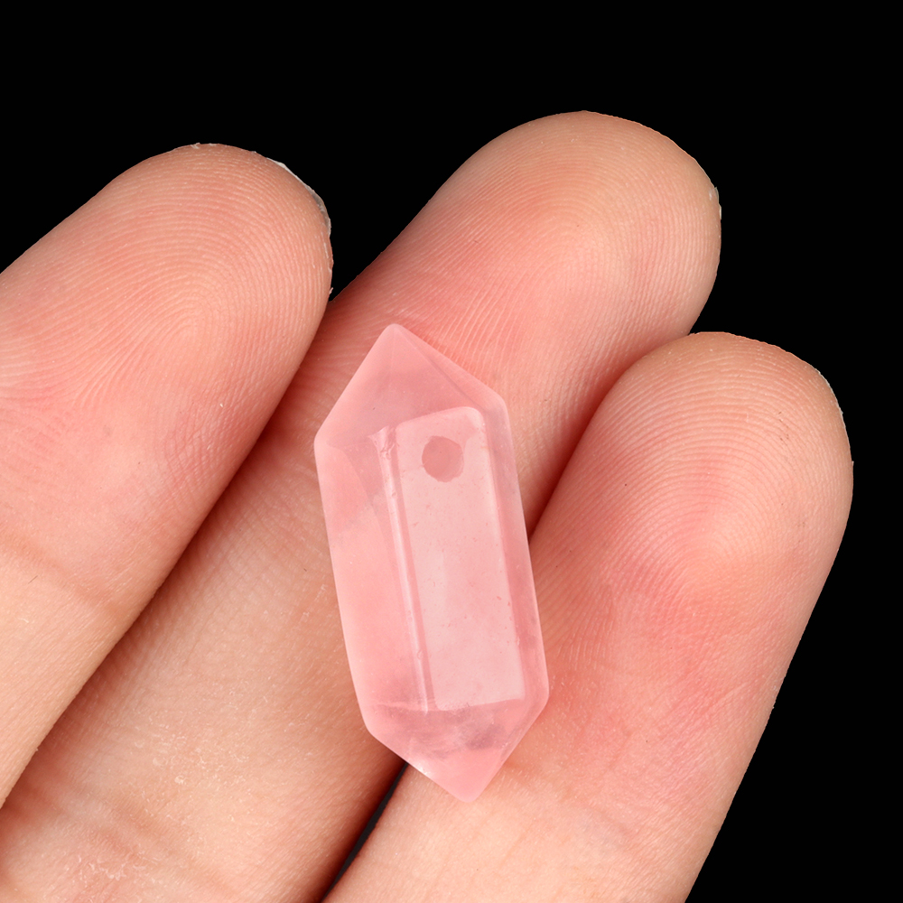 8x22mm Double Terminated Hexagonal Wand Side Drilled Hole Natural Gemstone Point Pendant for Jewelry Making Healing Reiki