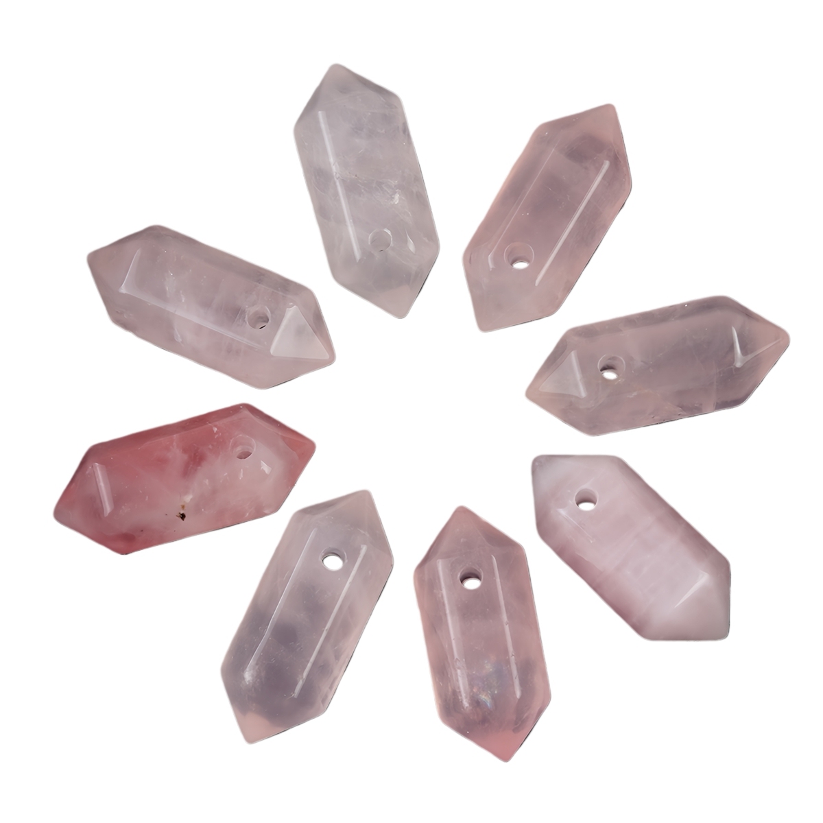8x22mm Double Terminated Hexagonal Wand Side Drilled Hole Natural Gemstone Point Pendant for Jewelry Making Healing Reiki