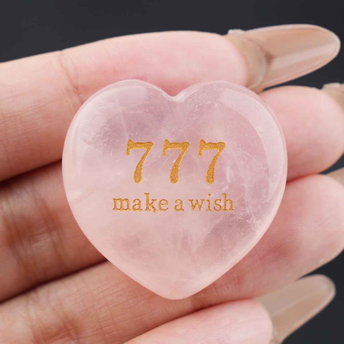 Angel Number 777 Engraved Heart, 30mm Lucky Gemstone Gift for Love, Protection & Good Fortune Home Office Decoration
