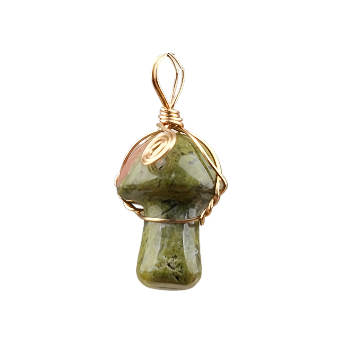 Gold Color Wire Wrapped Mushroom Pendant Necklace with Crystal Gemstone for Women Girls, Bohemian Nature Jewelry Gift