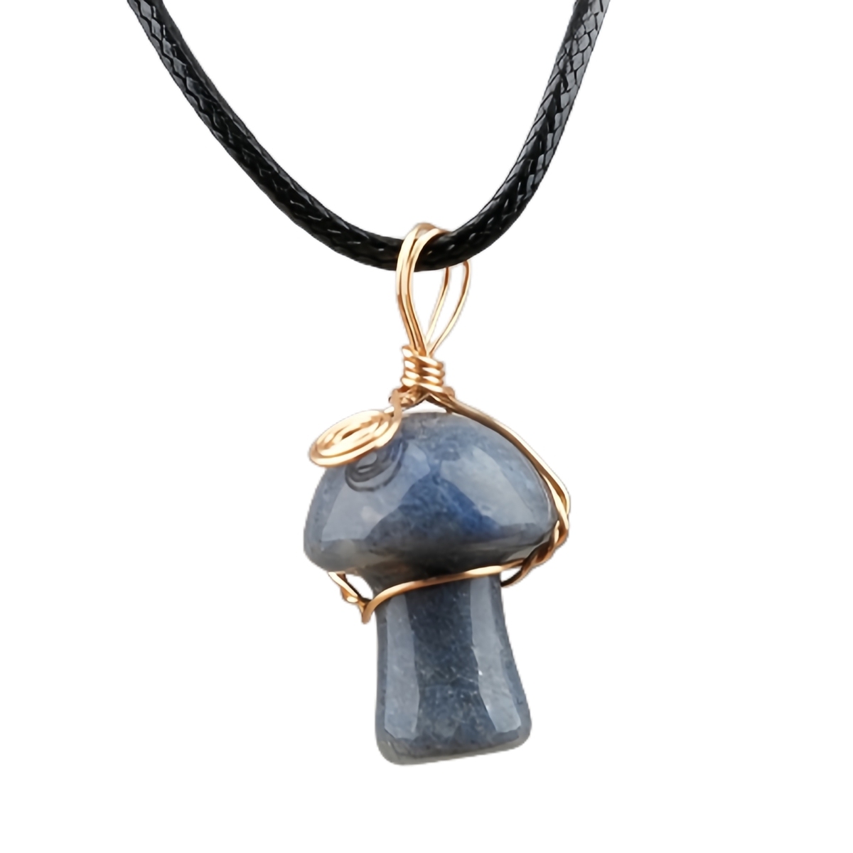 Gold Color Wire Wrapped Mushroom Pendant Necklace with Crystal Gemstone for Women Girls, Bohemian Nature Jewelry Gift