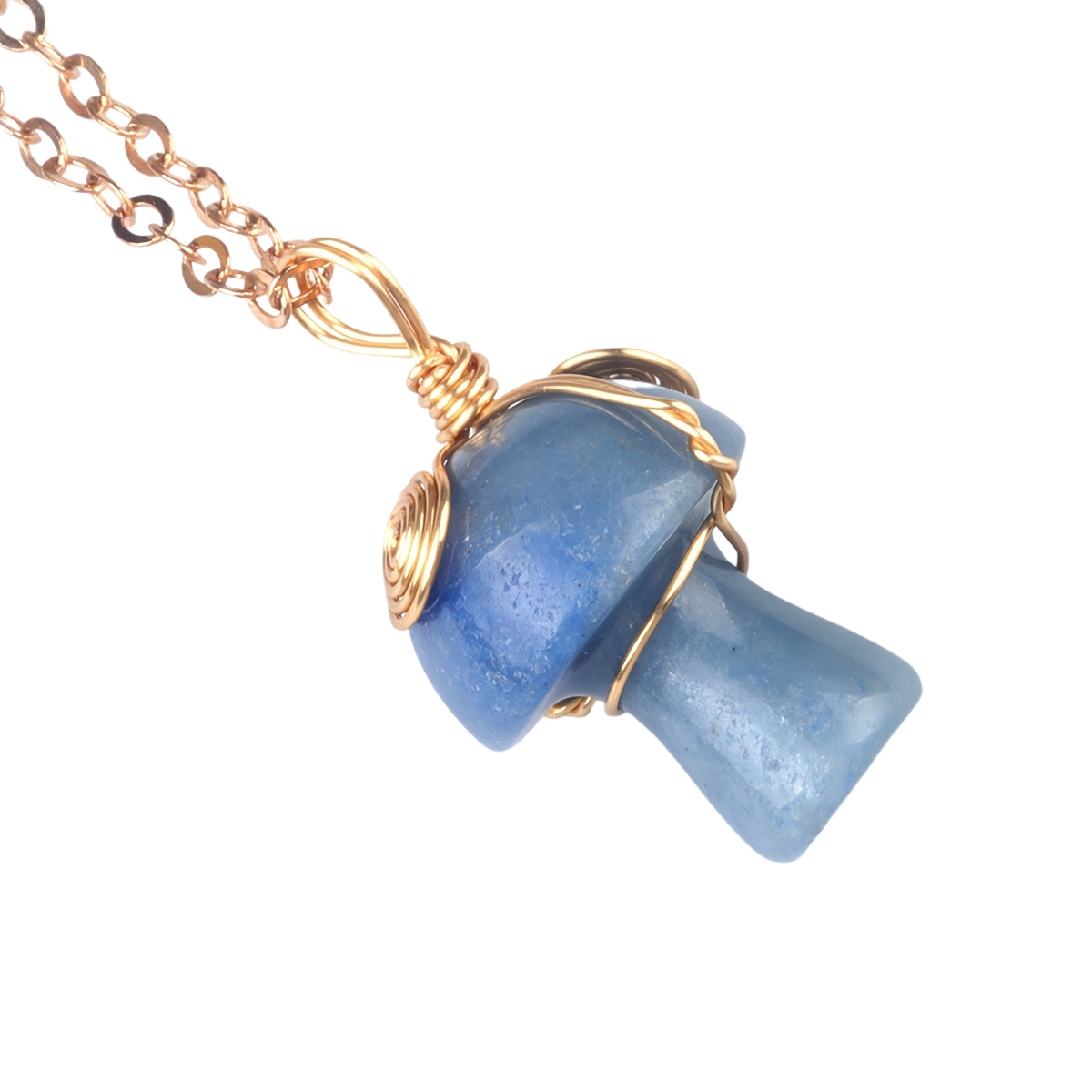 Gold Color Wire Wrapped Mushroom Pendant Necklace with Crystal Gemstone for Women Girls, Bohemian Nature Jewelry Gift