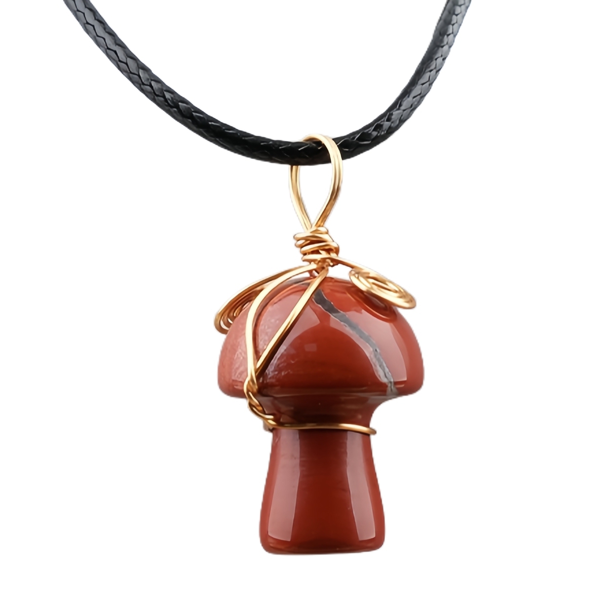 Gold Color Wire Wrapped Mushroom Pendant Necklace with Crystal Gemstone for Women Girls, Bohemian Nature Jewelry Gift