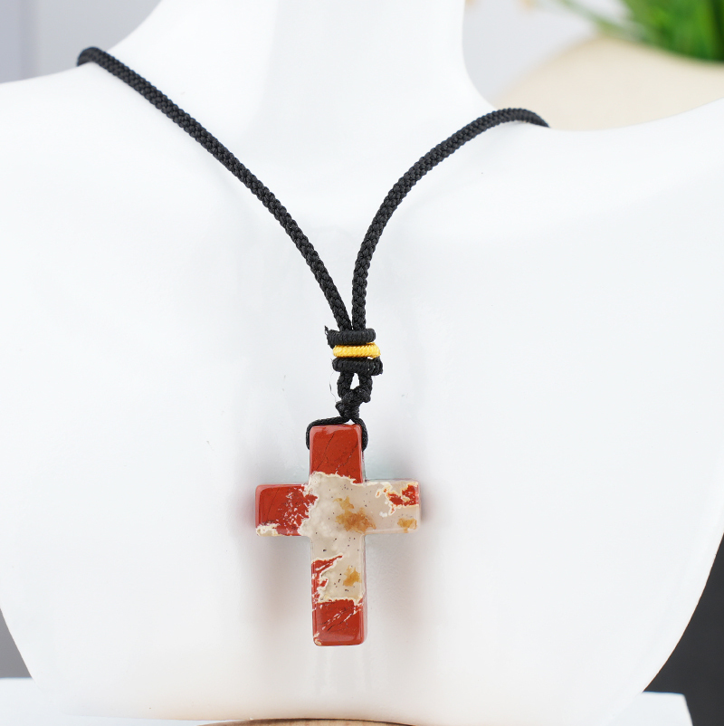 22x30mm Cross Shaped Gemstone Necklace Black Rope Drilled Horizontal Hole Charms Pendant Jewelry