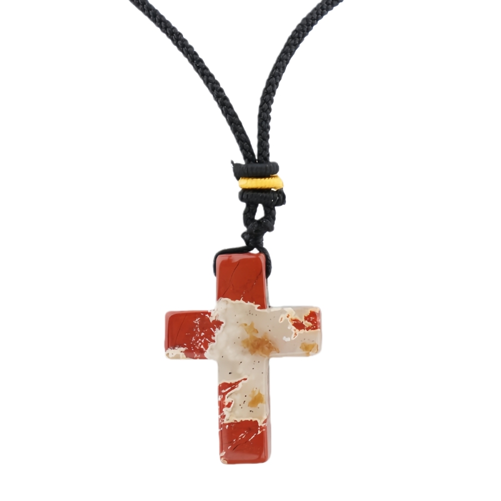 22x30mm Cross Shaped Gemstone Necklace Black Rope Drilled Horizontal Hole Charms Pendant Jewelry