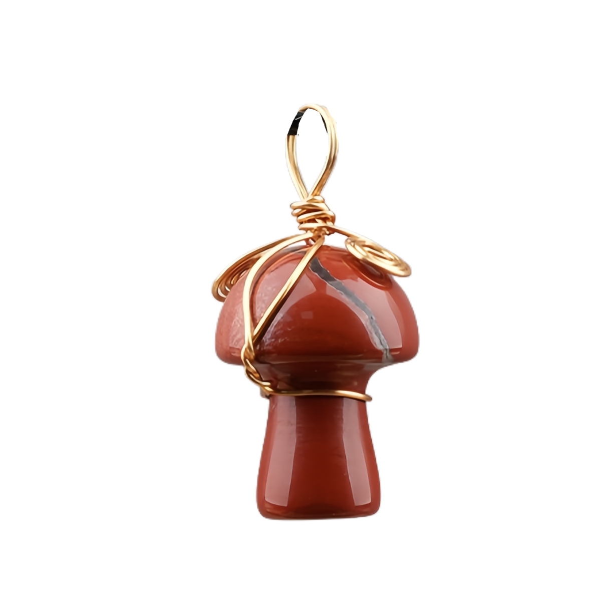 Gold Color Wire Wrapped Mushroom Pendant Necklace with Crystal Gemstone for Women Girls, Bohemian Nature Jewelry Gift