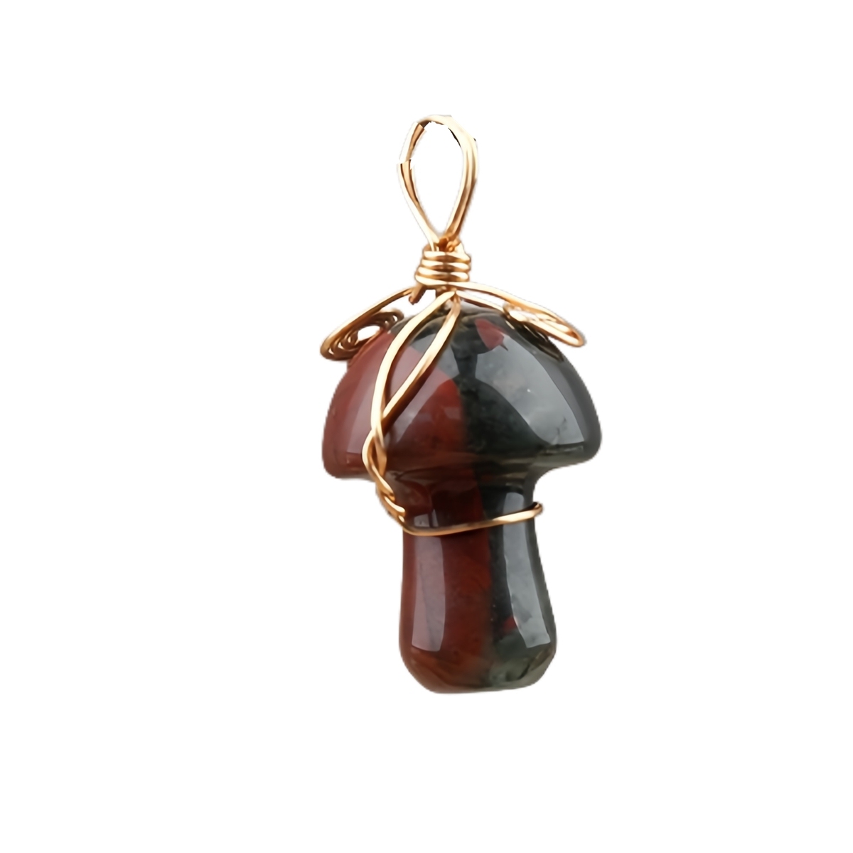 Gold Color Wire Wrapped Mushroom Pendant Necklace with Crystal Gemstone for Women Girls, Bohemian Nature Jewelry Gift
