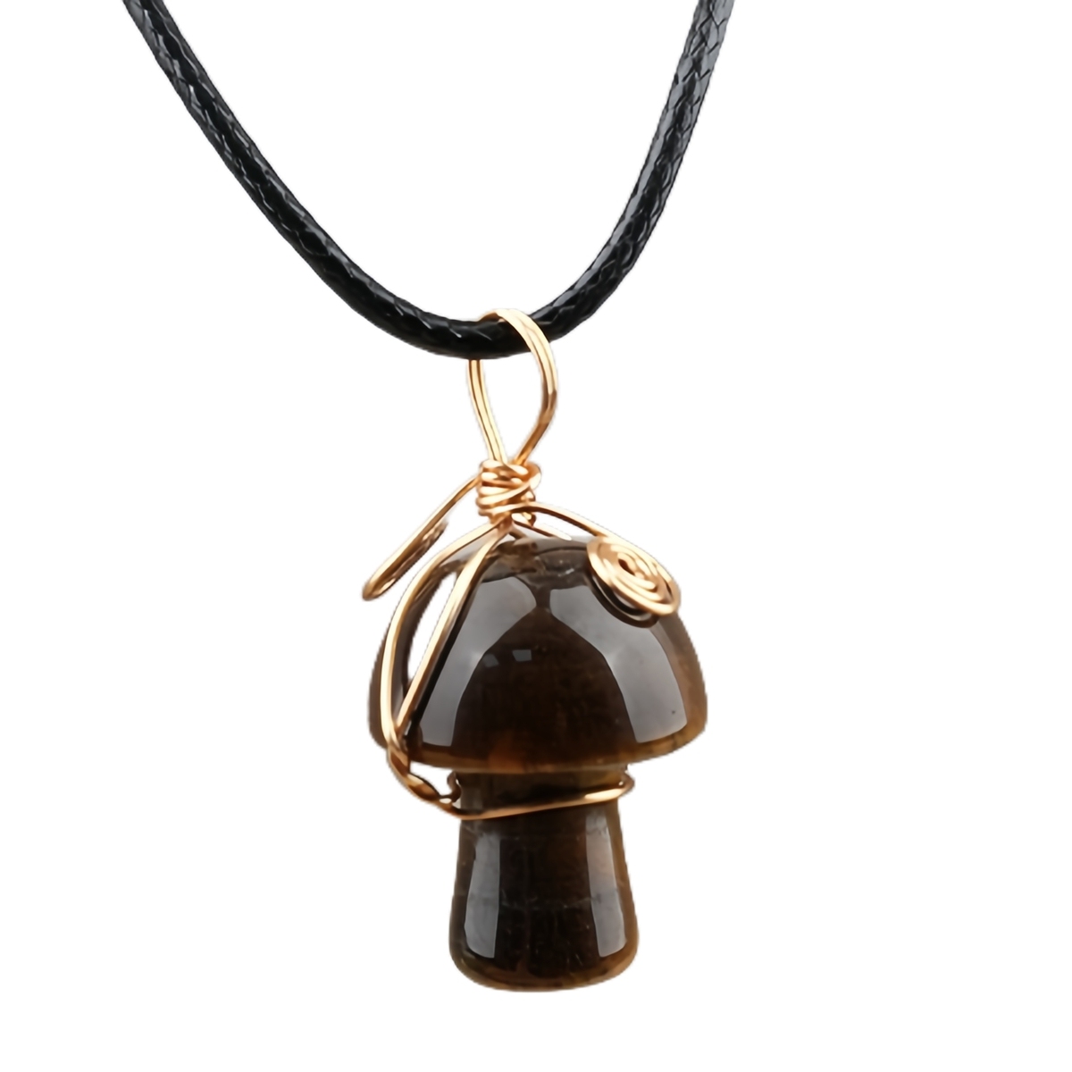 Gold Color Wire Wrapped Mushroom Pendant Necklace with Crystal Gemstone for Women Girls, Bohemian Nature Jewelry Gift