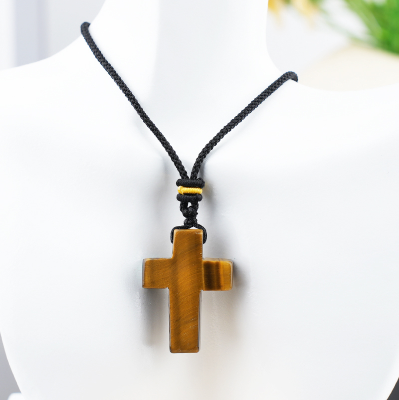 22x30mm Cross Shaped Gemstone Necklace Black Rope Drilled Horizontal Hole Charms Pendant Jewelry