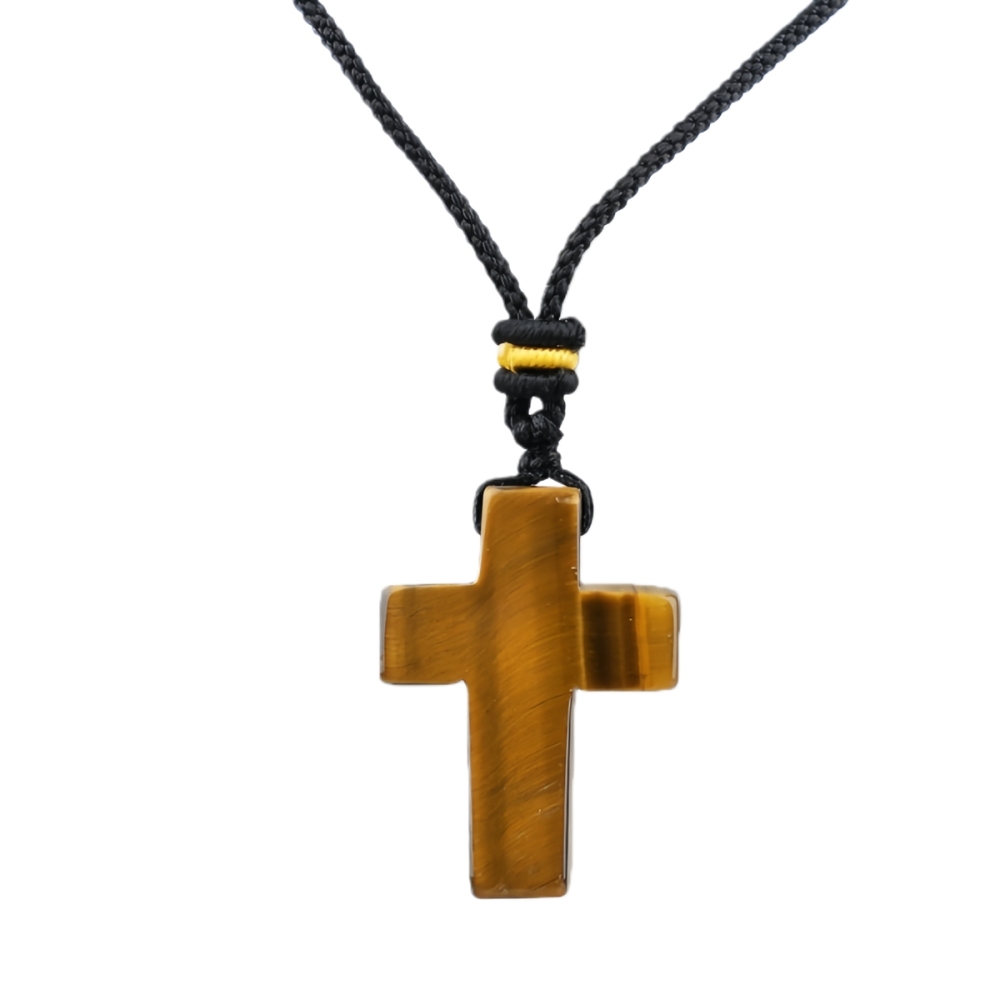 22x30mm Cross Shaped Gemstone Necklace Black Rope Drilled Horizontal Hole Charms Pendant Jewelry