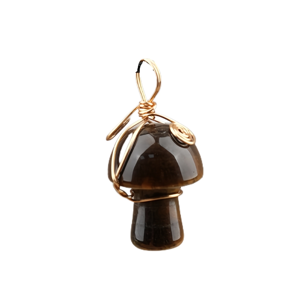 Gold Color Wire Wrapped Mushroom Pendant Necklace with Crystal Gemstone for Women Girls, Bohemian Nature Jewelry Gift