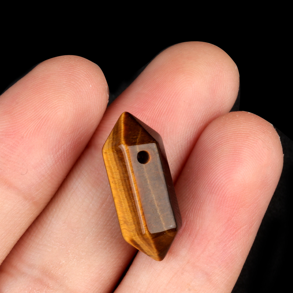 8x22mm Double Terminated Hexagonal Wand Side Drilled Hole Natural Gemstone Point Pendant for Jewelry Making Healing Reiki