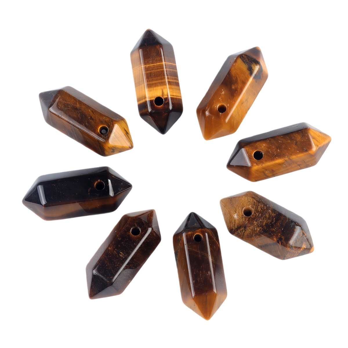 8x22mm Double Terminated Hexagonal Wand Side Drilled Hole Natural Gemstone Point Pendant for Jewelry Making Healing Reiki