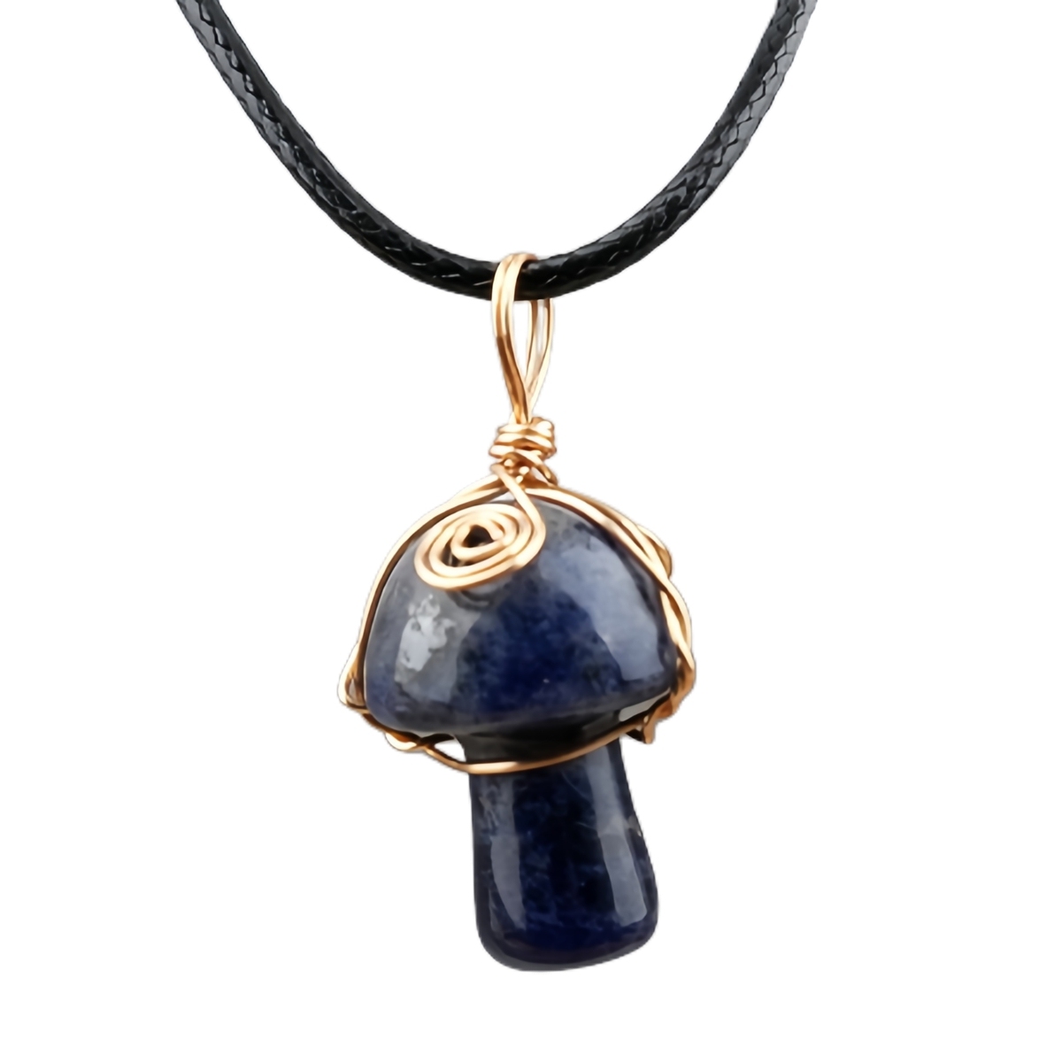 Gold Color Wire Wrapped Mushroom Pendant Necklace with Crystal Gemstone for Women Girls, Bohemian Nature Jewelry Gift