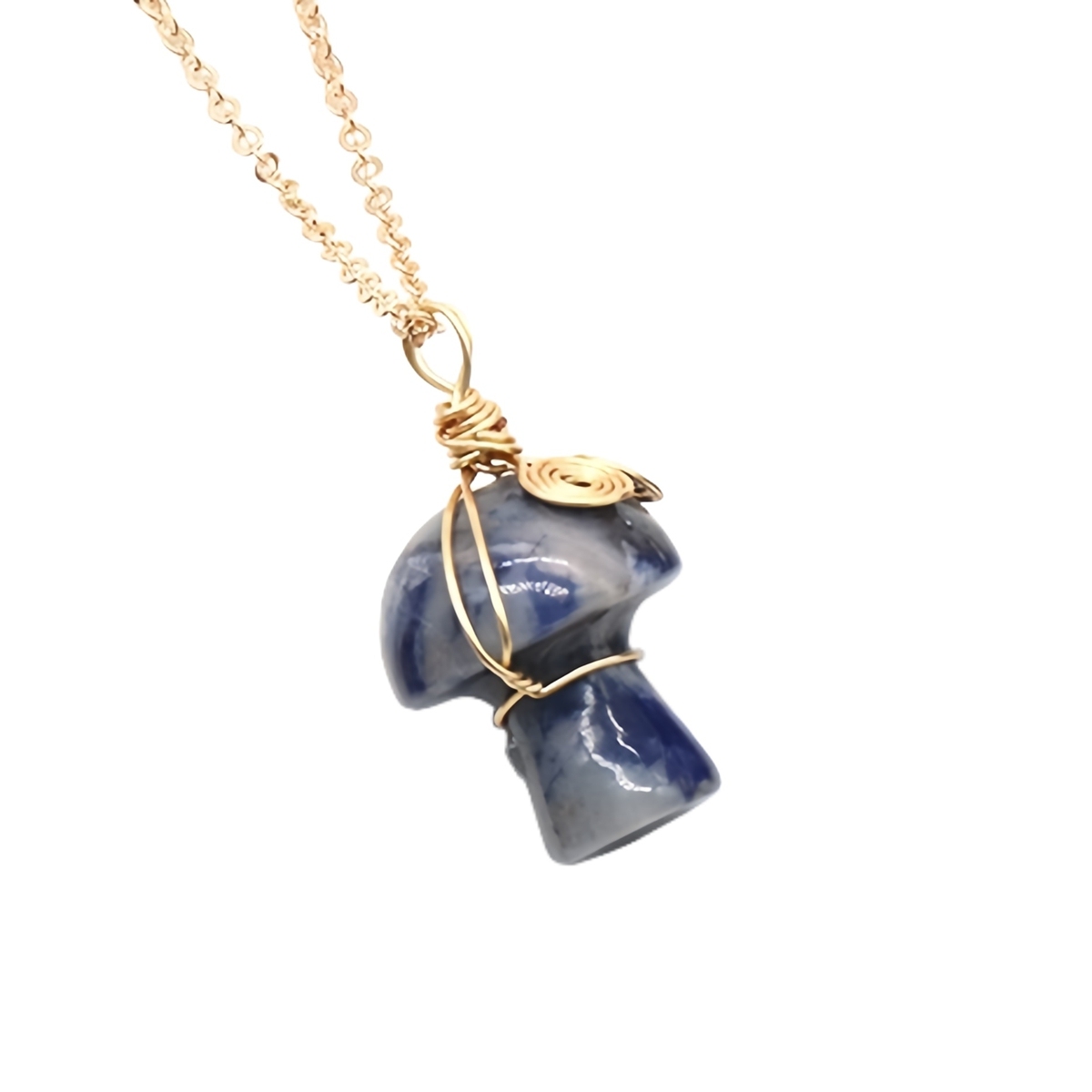 Gold Color Wire Wrapped Mushroom Pendant Necklace with Crystal Gemstone for Women Girls, Bohemian Nature Jewelry Gift