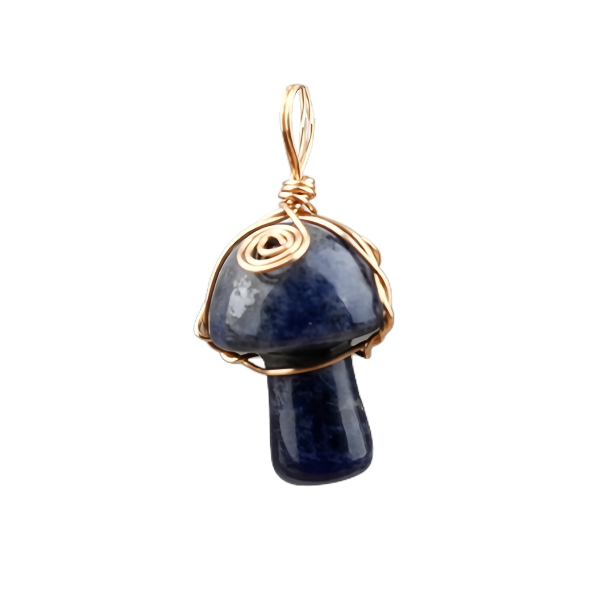 Gold Color Wire Wrapped Mushroom Pendant Necklace with Crystal Gemstone for Women Girls, Bohemian Nature Jewelry Gift