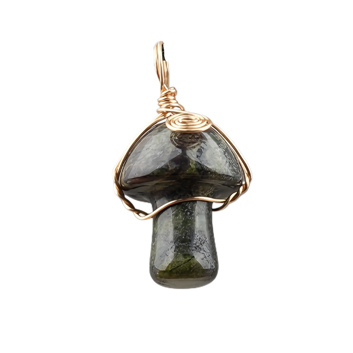 Gold Color Wire Wrapped Mushroom Pendant Necklace with Crystal Gemstone for Women Girls, Bohemian Nature Jewelry Gift