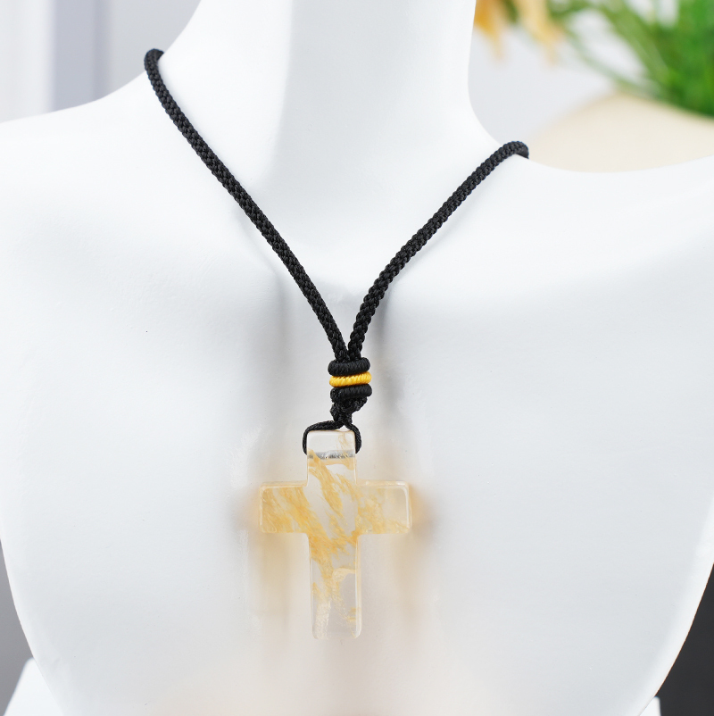 22x30mm Cross Shaped Gemstone Necklace Black Rope Drilled Horizontal Hole Charms Pendant Jewelry