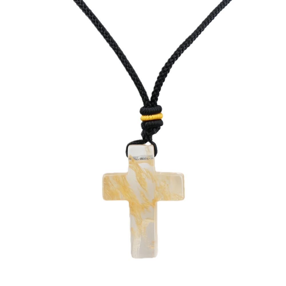 22x30mm Cross Shaped Gemstone Necklace Black Rope Drilled Horizontal Hole Charms Pendant Jewelry