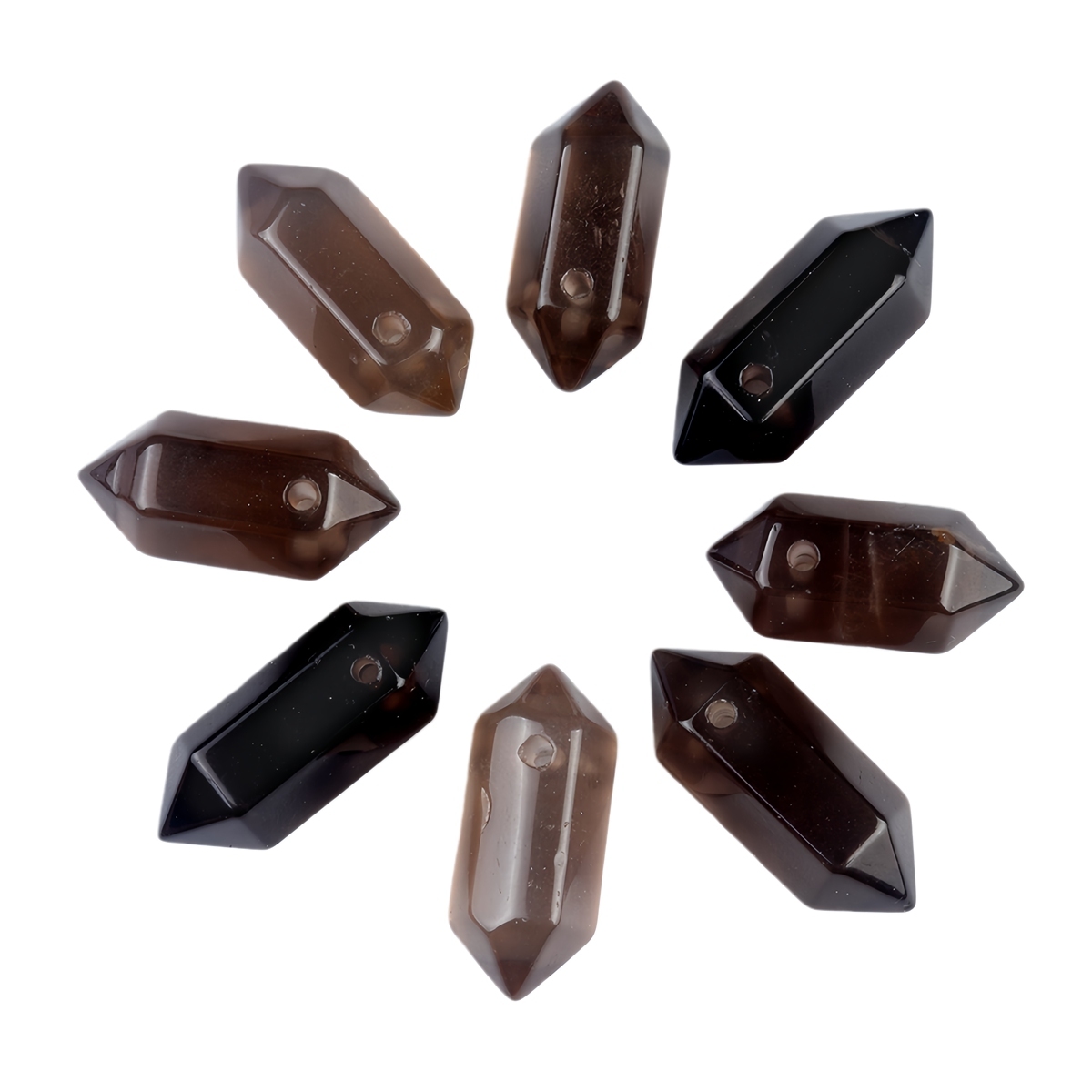 8x22mm Double Terminated Hexagonal Wand Side Drilled Hole Natural Gemstone Point Pendant for Jewelry Making Healing Reiki