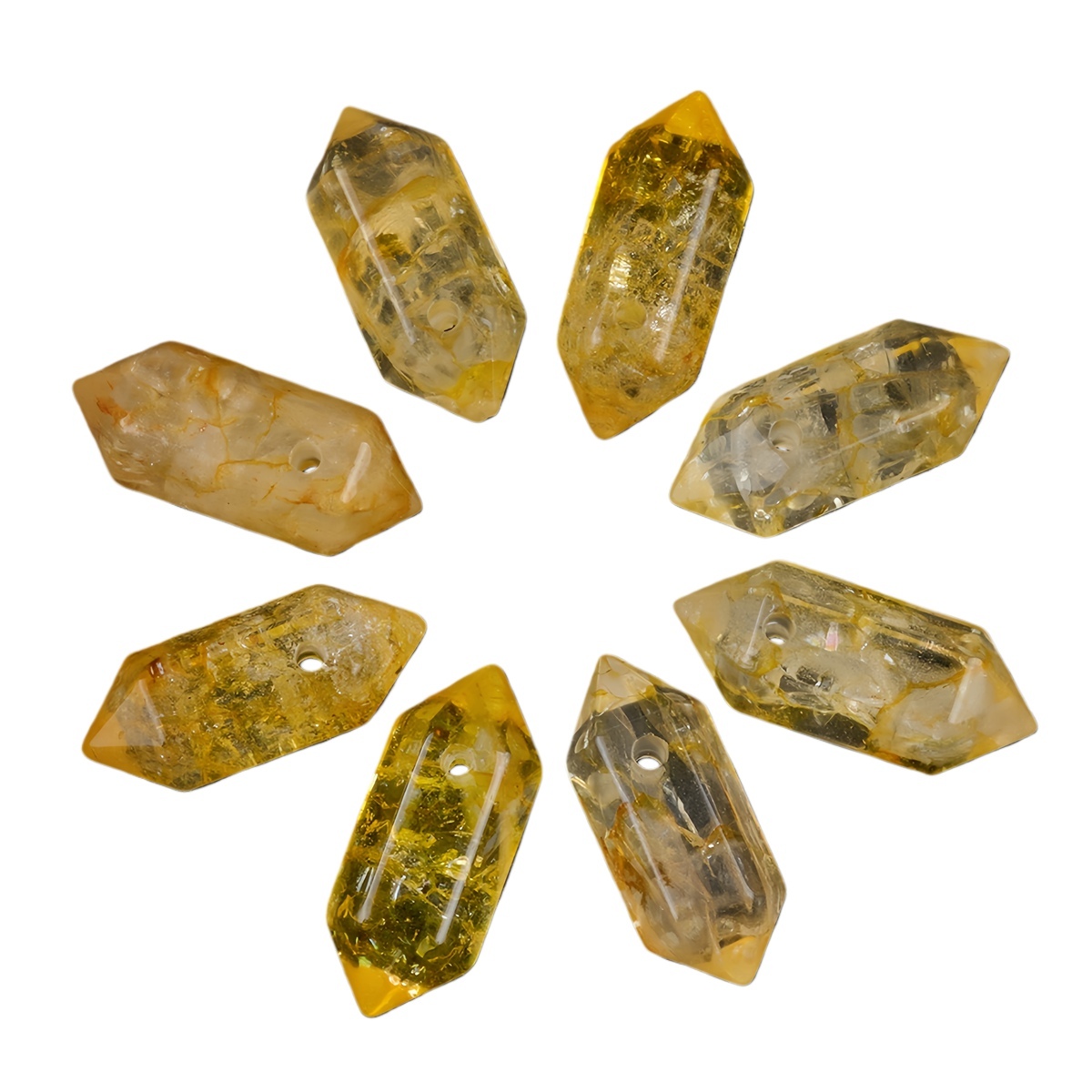 8x22mm Double Terminated Hexagonal Wand Side Drilled Hole Natural Gemstone Point Pendant for Jewelry Making Healing Reiki