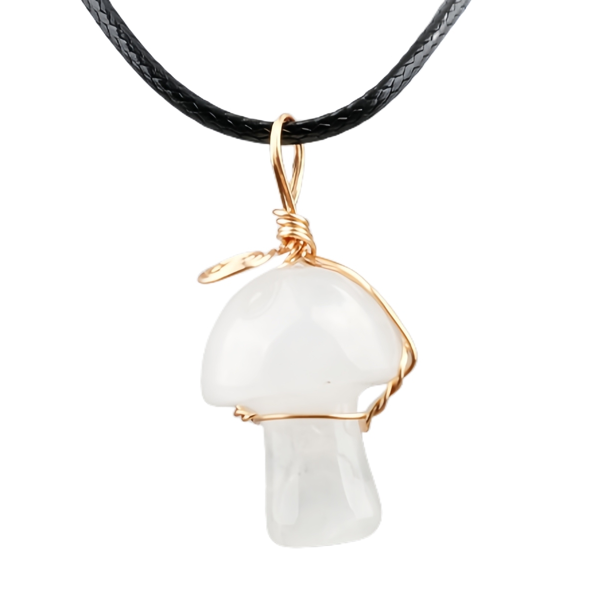 Gold Color Wire Wrapped Mushroom Pendant Necklace with Crystal Gemstone for Women Girls, Bohemian Nature Jewelry Gift