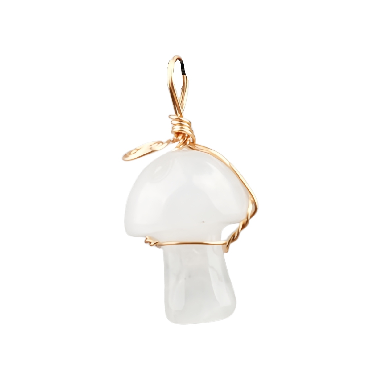 Gold Color Wire Wrapped Mushroom Pendant Necklace with Crystal Gemstone for Women Girls, Bohemian Nature Jewelry Gift