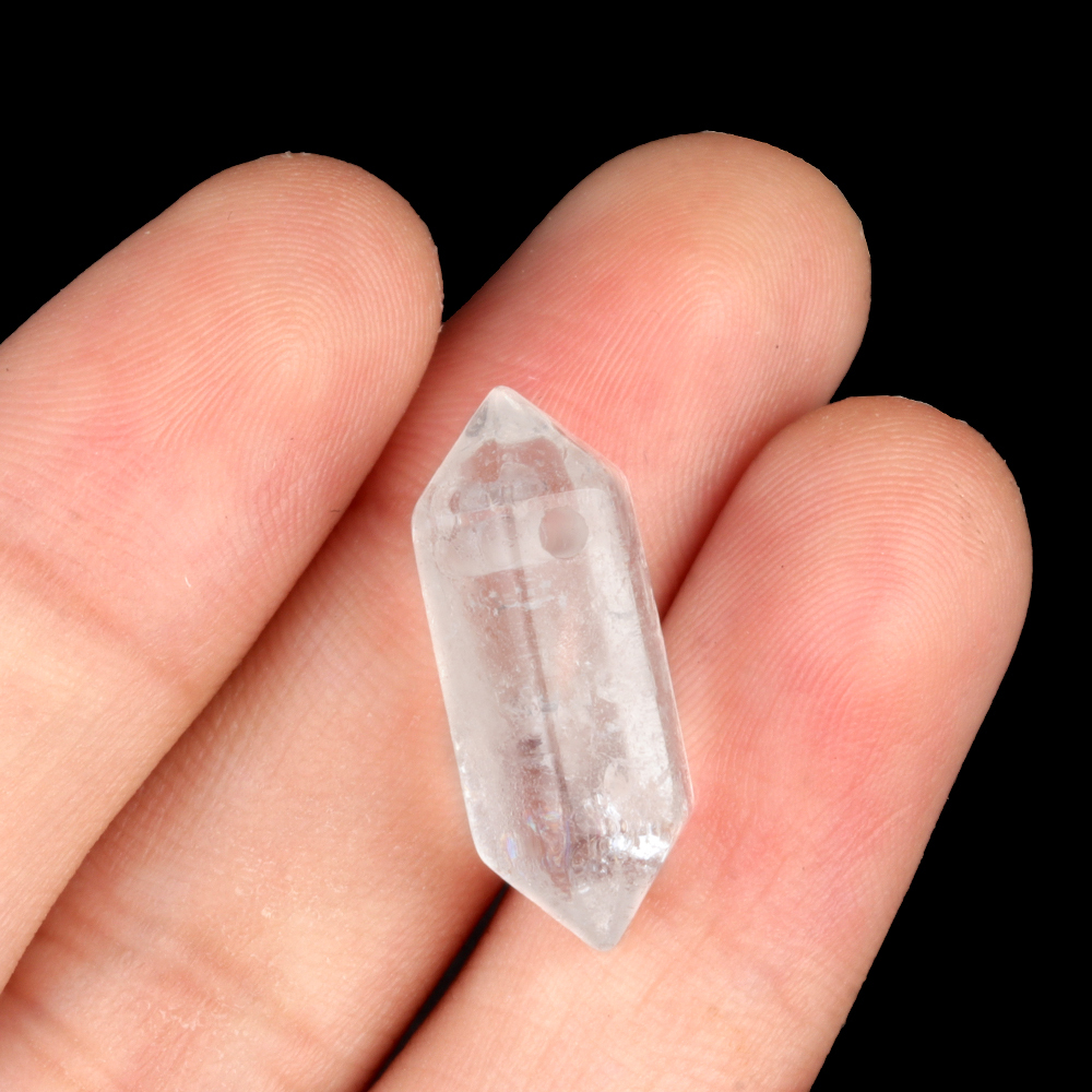 8x22mm Double Terminated Hexagonal Wand Side Drilled Hole Natural Gemstone Point Pendant for Jewelry Making Healing Reiki