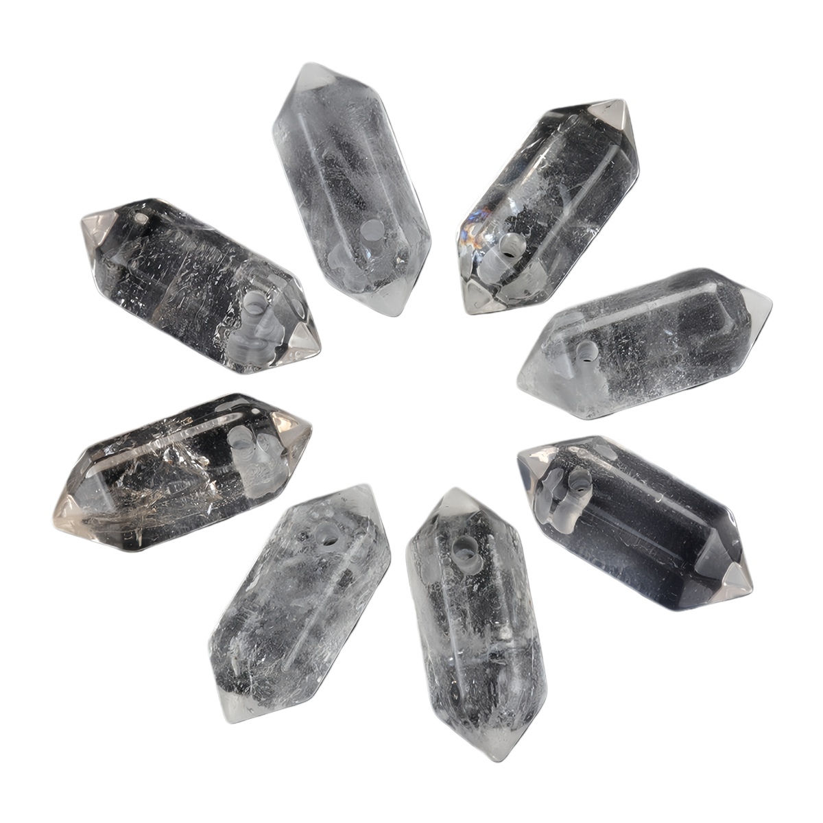 8x22mm Double Terminated Hexagonal Wand Side Drilled Hole Natural Gemstone Point Pendant for Jewelry Making Healing Reiki