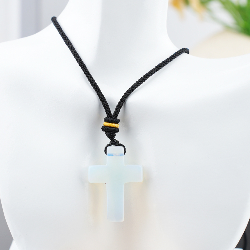 22x30mm Cross Shaped Gemstone Necklace Black Rope Drilled Horizontal Hole Charms Pendant Jewelry