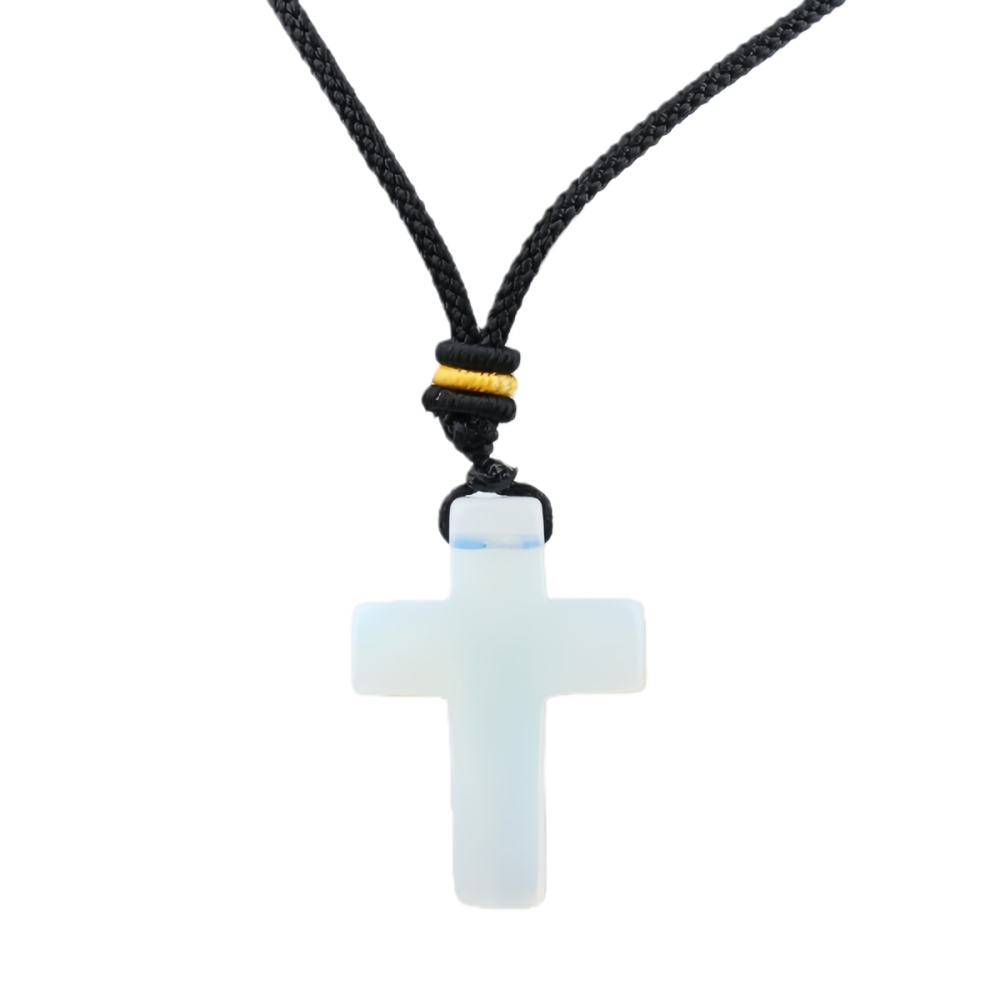 22x30mm Cross Shaped Gemstone Necklace Black Rope Drilled Horizontal Hole Charms Pendant Jewelry