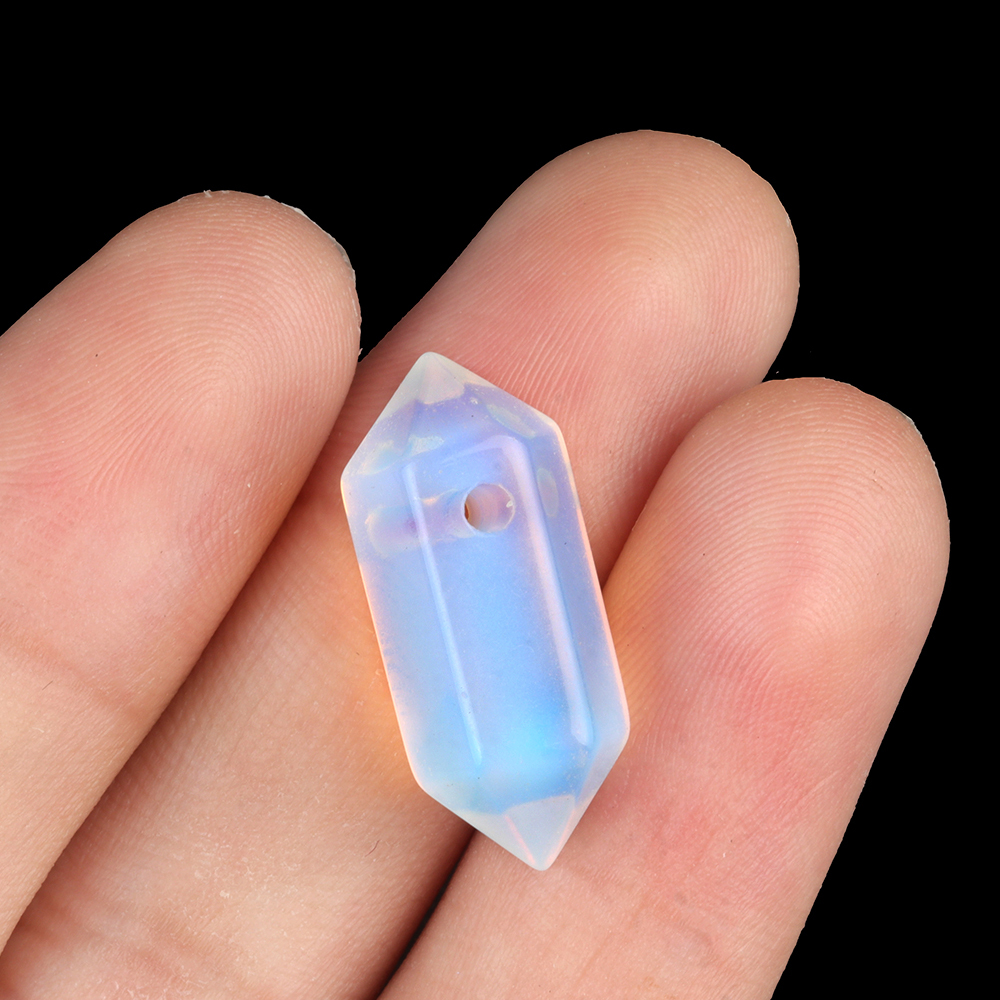 8x22mm Double Terminated Hexagonal Wand Side Drilled Hole Natural Gemstone Point Pendant for Jewelry Making Healing Reiki