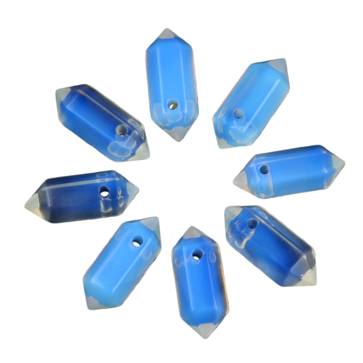 8x22mm Double Terminated Hexagonal Wand Side Drilled Hole Natural Gemstone Point Pendant for Jewelry Making Healing Reiki