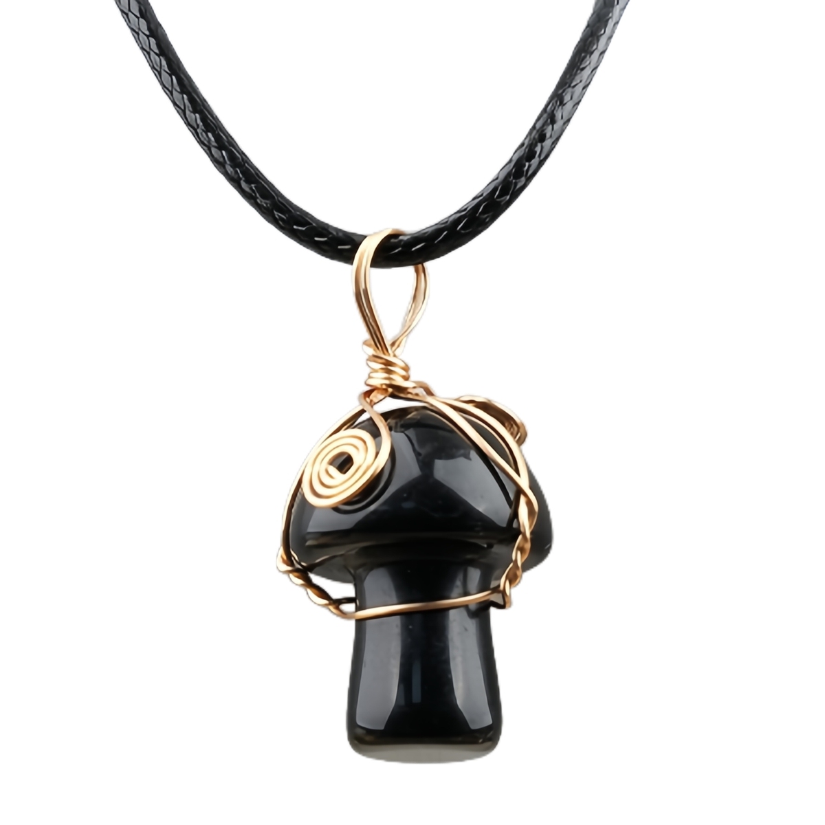 Gold Color Wire Wrapped Mushroom Pendant Necklace with Crystal Gemstone for Women Girls, Bohemian Nature Jewelry Gift