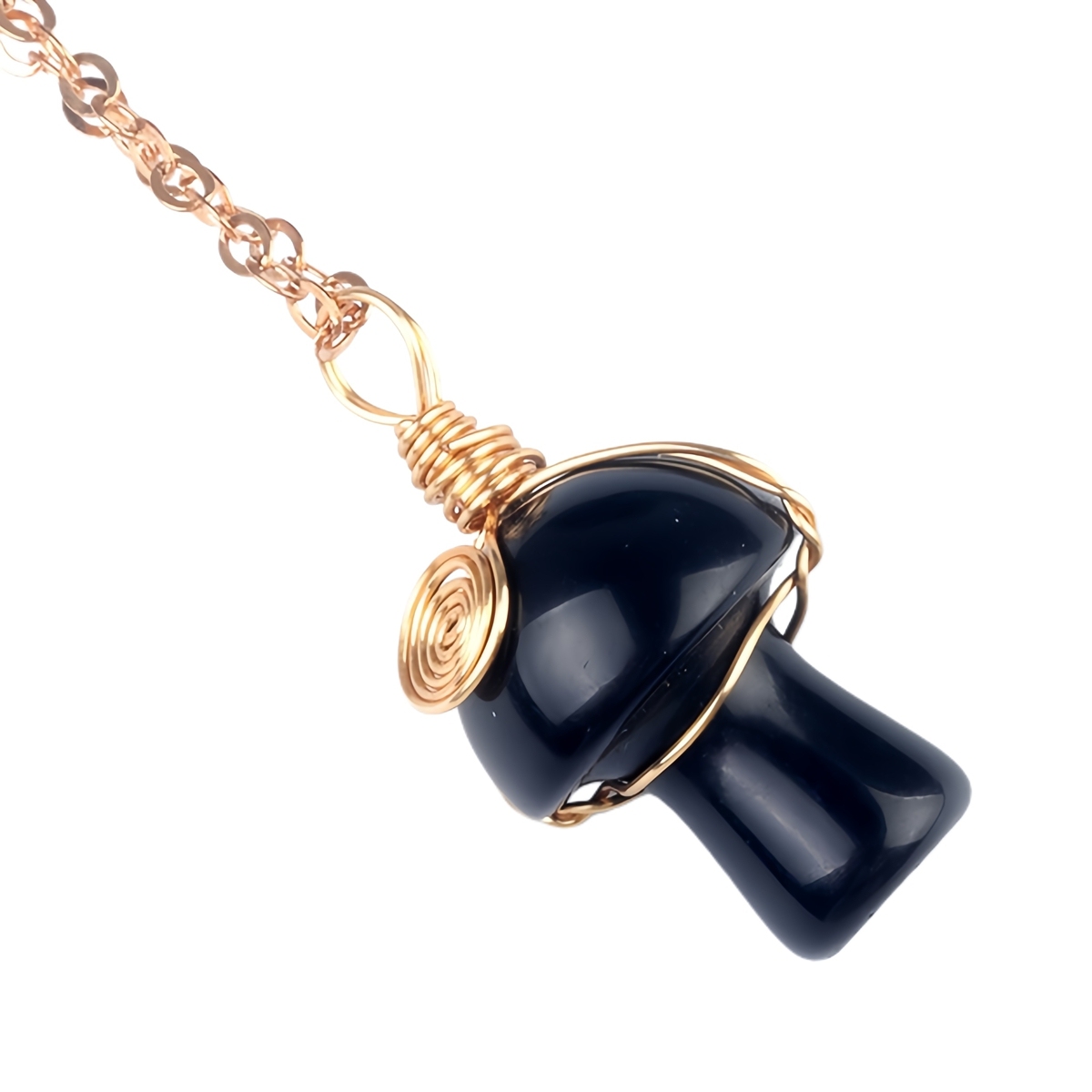 Gold Color Wire Wrapped Mushroom Pendant Necklace with Crystal Gemstone for Women Girls, Bohemian Nature Jewelry Gift