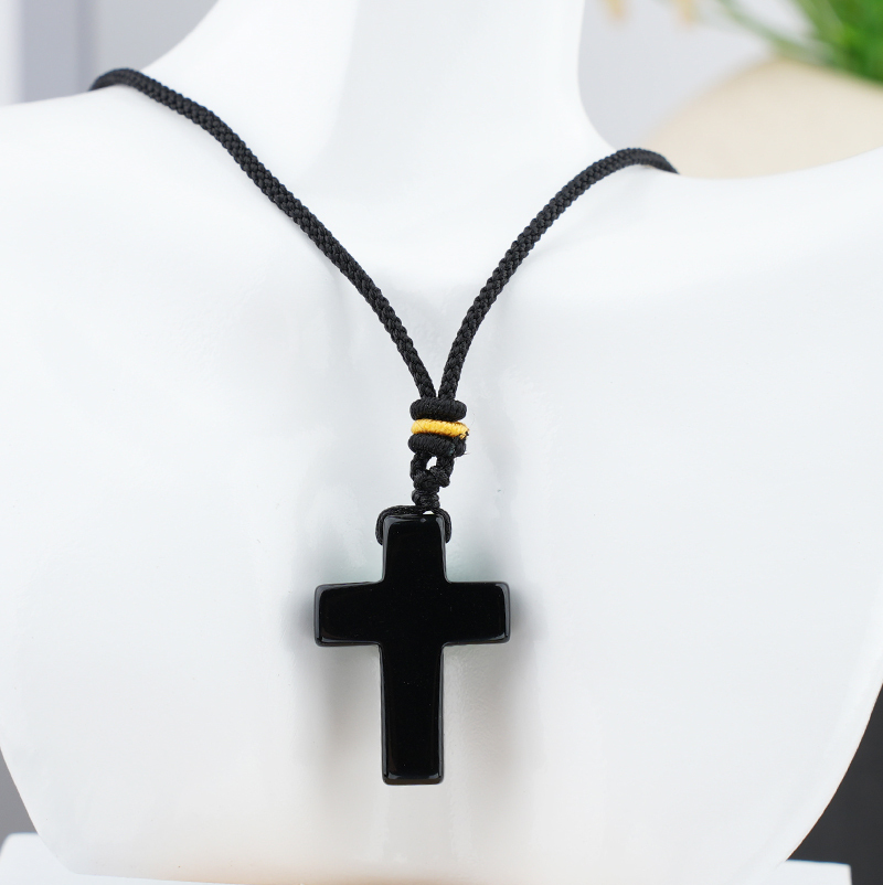 22x30mm Cross Shaped Gemstone Necklace Black Rope Drilled Horizontal Hole Charms Pendant Jewelry