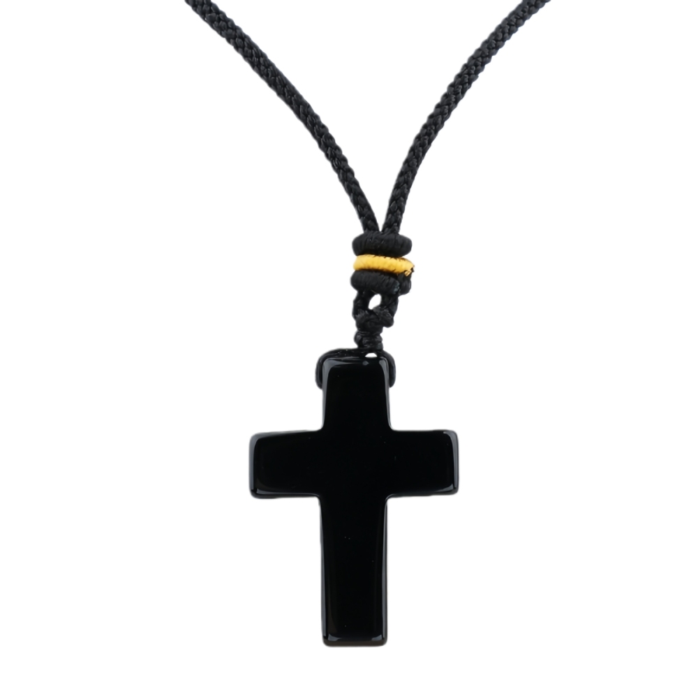 22x30mm Cross Shaped Gemstone Necklace Black Rope Drilled Horizontal Hole Charms Pendant Jewelry