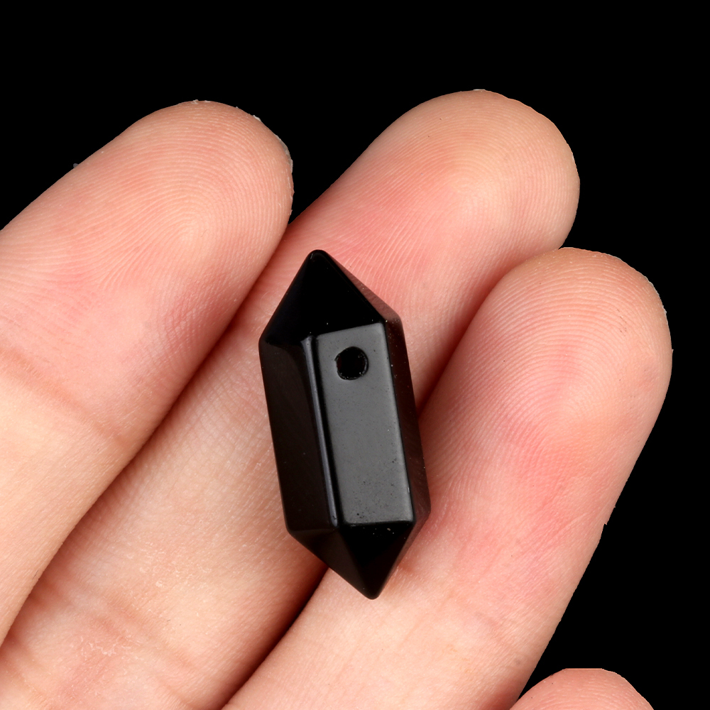 8x22mm Double Terminated Hexagonal Wand Side Drilled Hole Natural Gemstone Point Pendant for Jewelry Making Healing Reiki