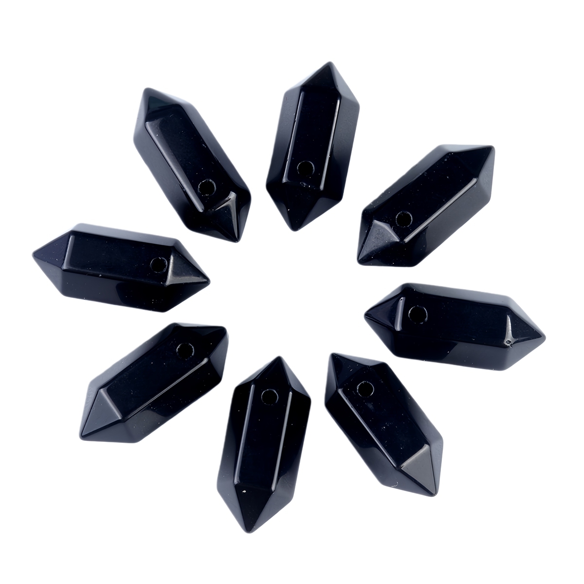 8x22mm Double Terminated Hexagonal Wand Side Drilled Hole Natural Gemstone Point Pendant for Jewelry Making Healing Reiki
