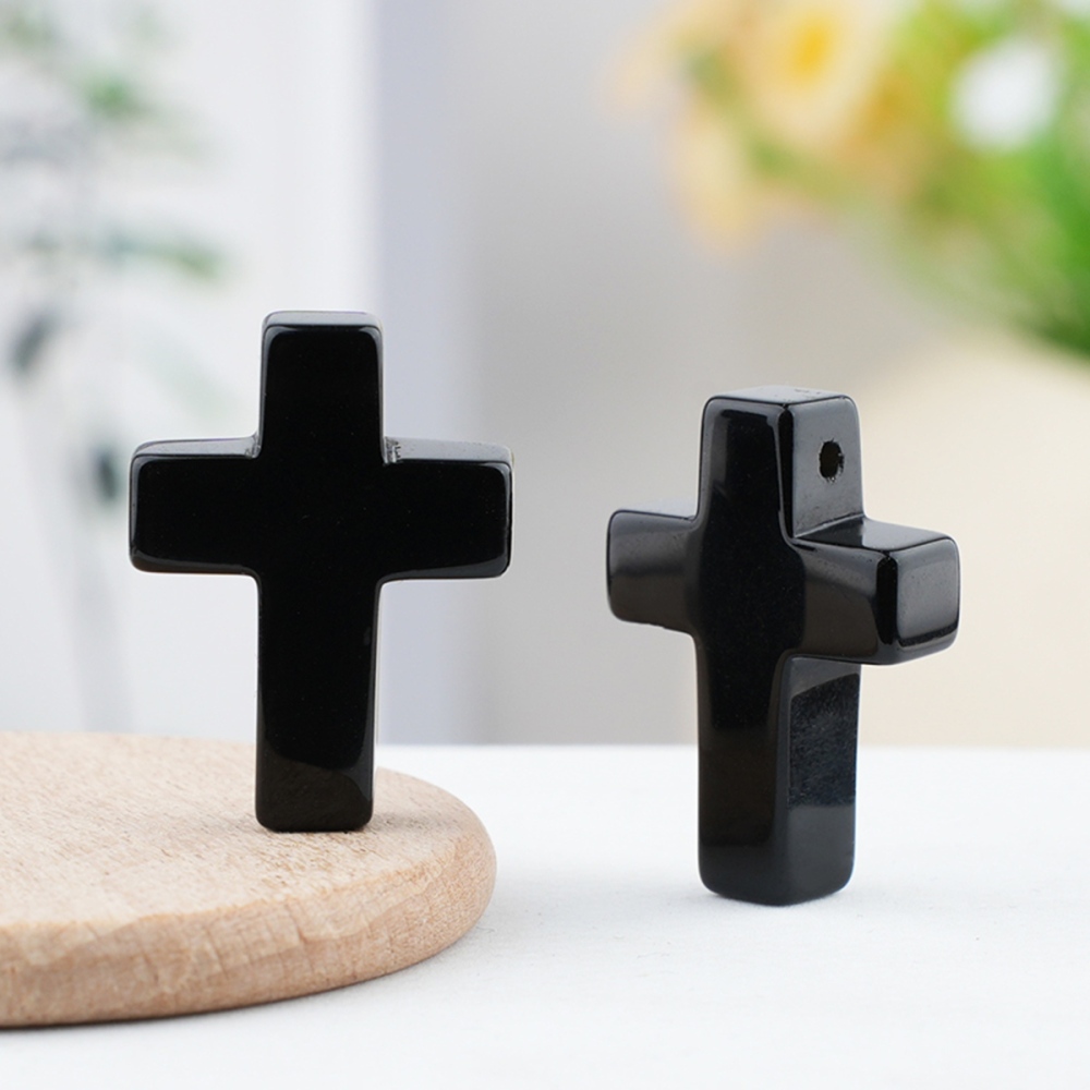 22x30mm Cross Shaped Gemstone Necklace Black Rope Drilled Horizontal Hole Charms Pendant Jewelry