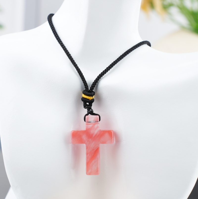 22x30mm Cross Shaped Gemstone Necklace Black Rope Drilled Horizontal Hole Charms Pendant Jewelry