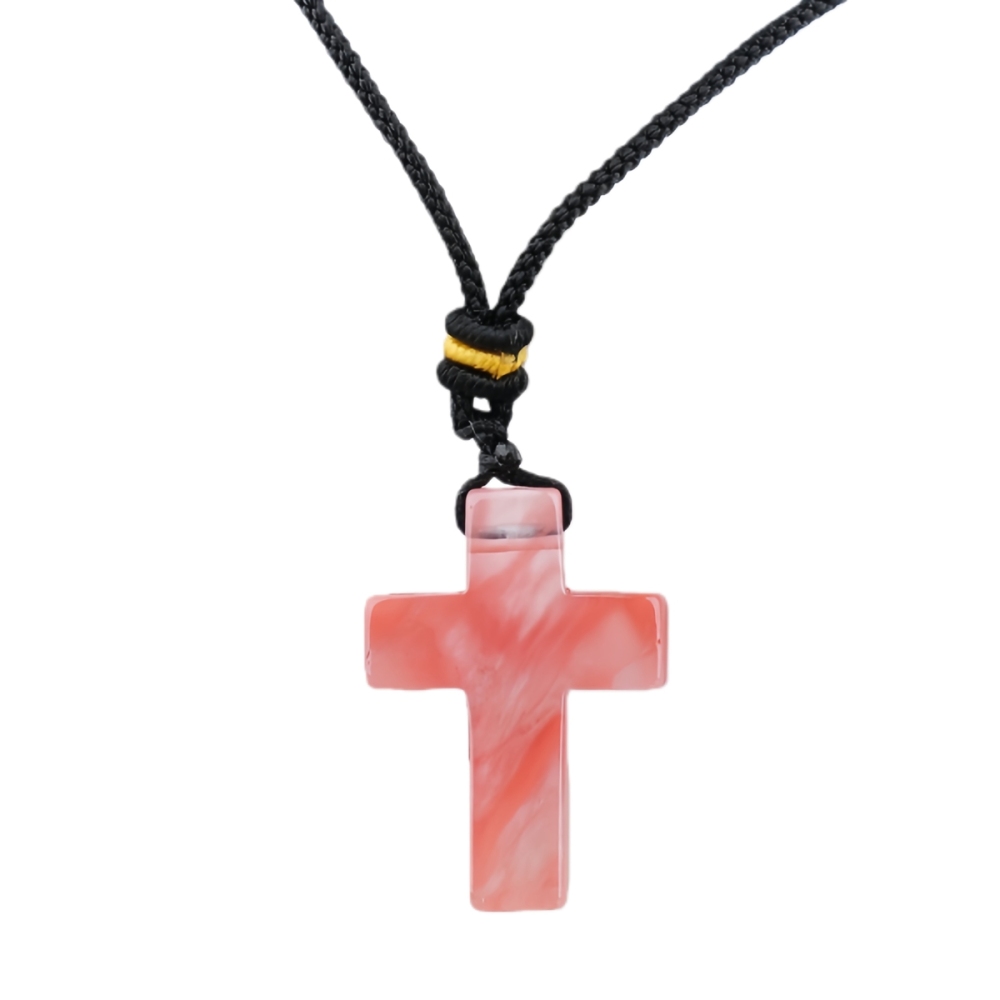 22x30mm Cross Shaped Gemstone Necklace Black Rope Drilled Horizontal Hole Charms Pendant Jewelry
