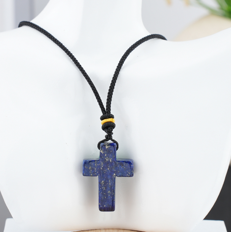 22x30mm Cross Shaped Gemstone Necklace Black Rope Drilled Horizontal Hole Charms Pendant Jewelry