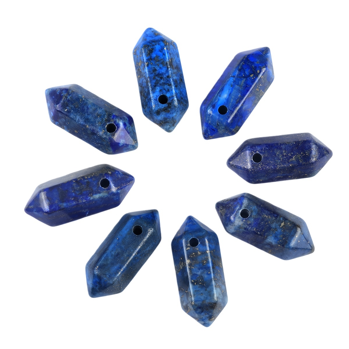 8x22mm Double Terminated Hexagonal Wand Side Drilled Hole Natural Gemstone Point Pendant for Jewelry Making Healing Reiki