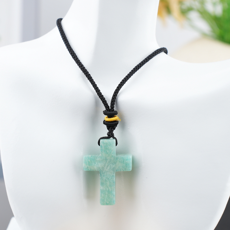22x30mm Cross Shaped Gemstone Necklace Black Rope Drilled Horizontal Hole Charms Pendant Jewelry