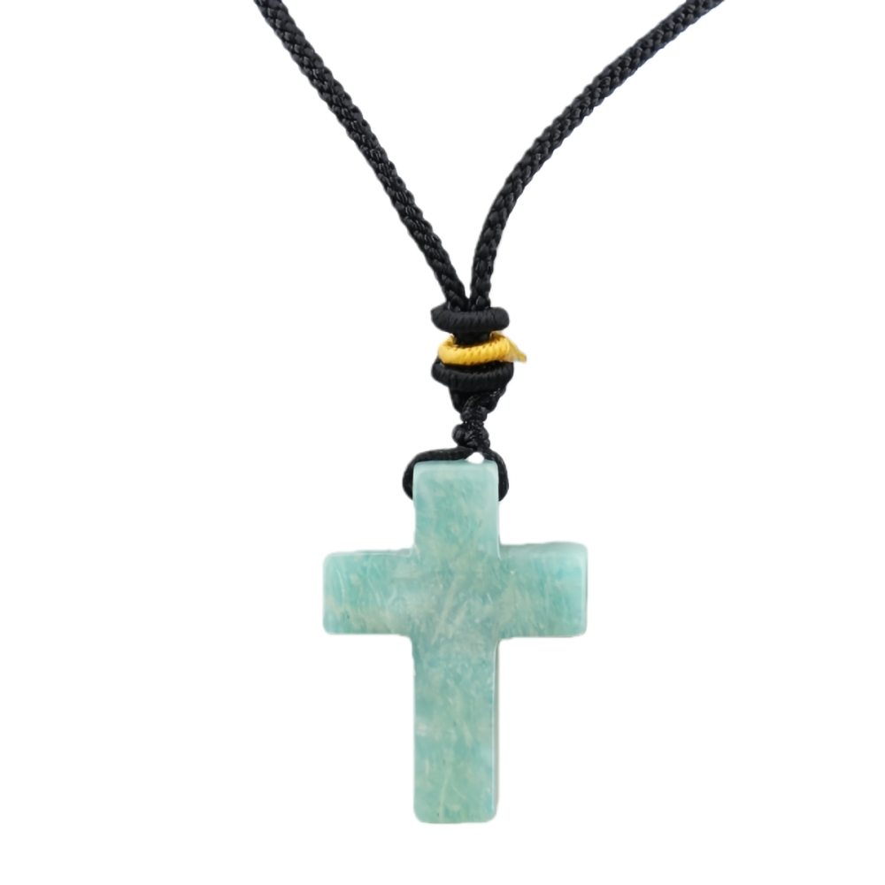 22x30mm Cross Shaped Gemstone Necklace Black Rope Drilled Horizontal Hole Charms Pendant Jewelry