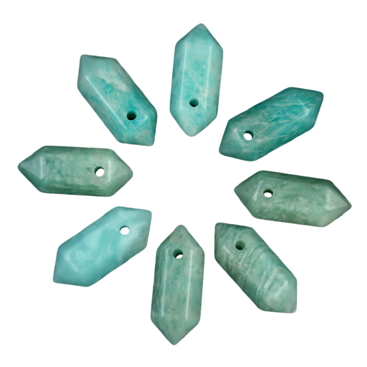 8x22mm Double Terminated Hexagonal Wand Side Drilled Hole Natural Gemstone Point Pendant for Jewelry Making Healing Reiki