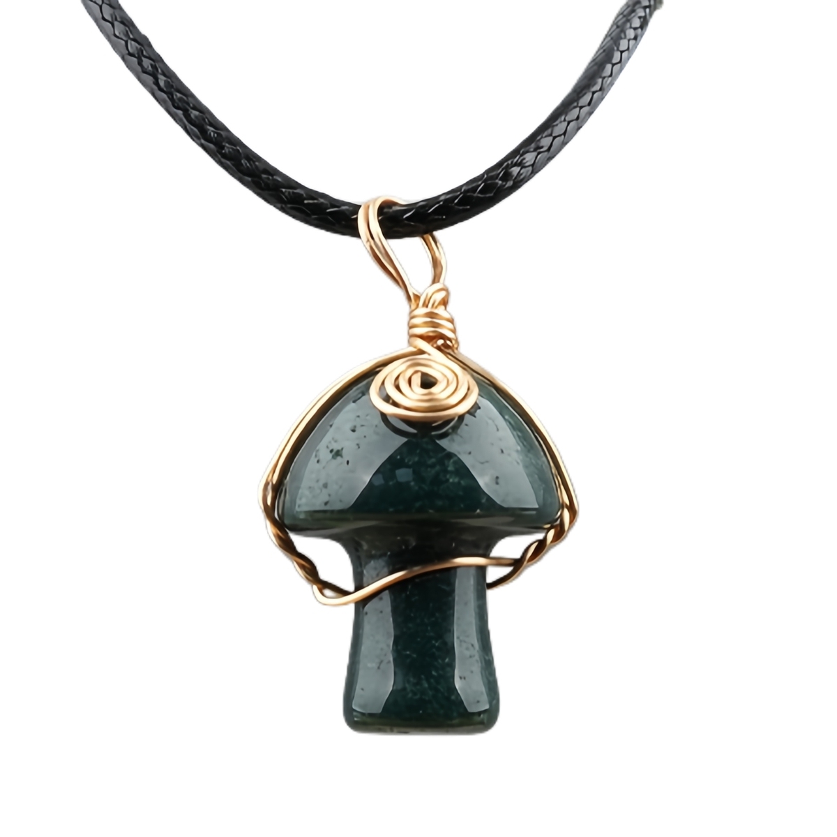 Gold Color Wire Wrapped Mushroom Pendant Necklace with Crystal Gemstone for Women Girls, Bohemian Nature Jewelry Gift